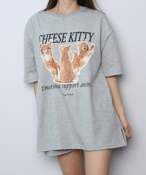 치즈캣  오버핏 반팔 티셔츠