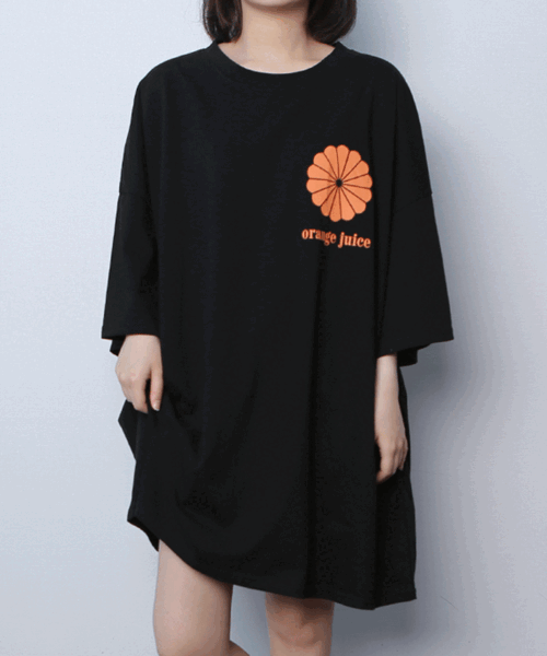 (뱃살순삭) 오렌지 오버핏 반팔 티셔츠 빅사이트 남녀공용