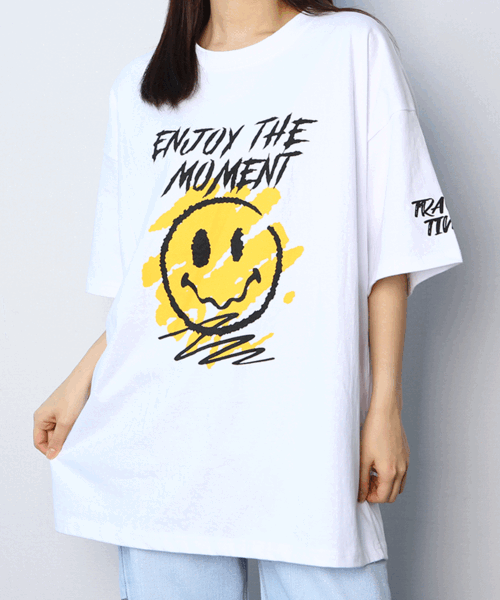 (박스티/1+1할인) 엔조이 스마일 오버핏 반팔 티셔츠