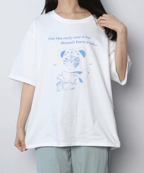(1+1할인 박스티) 아임 캣 오버핏 반팔 티셔츠