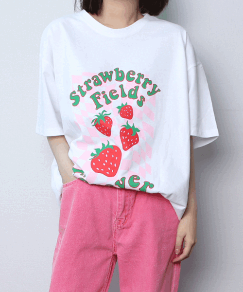 (박스티) 딸기 오버핏 반팔 티셔츠