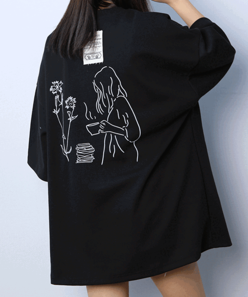 (뱃살순삭) 소녀 스케치 오버핏 반팔 티셔츠
